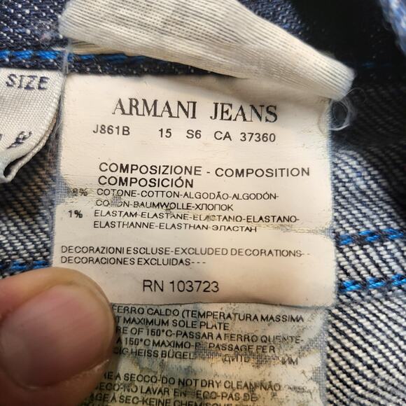 Armani Jeans J05 Mens 36x31 Blue Regular Fit Dark Wash Straight Denim Stretch - Picture 3 of 13